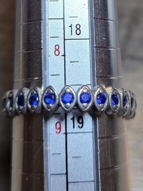 Blue Color CZ Evil Eye Eternity Ring Band Size 8.5